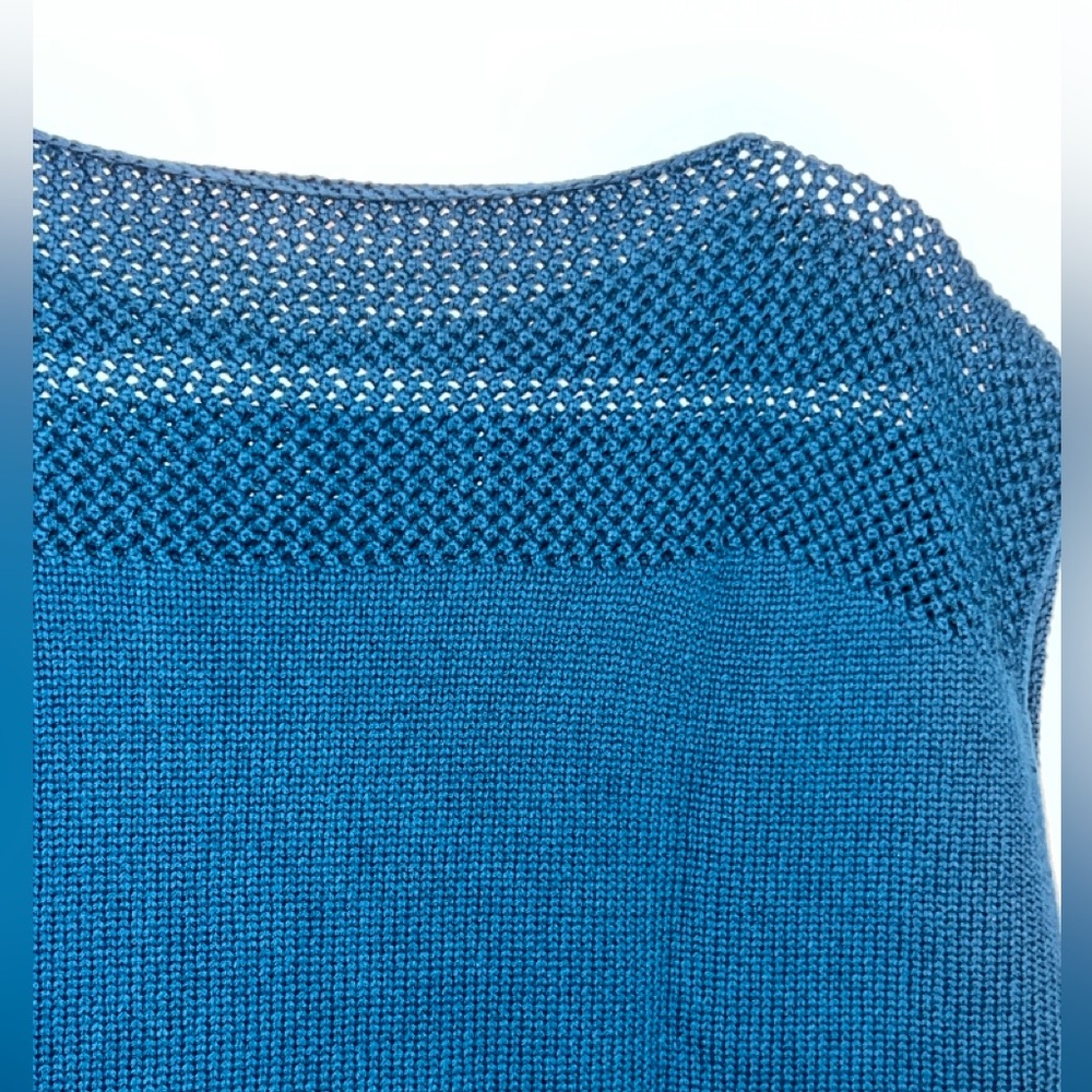 POETRY Crochet Stitch Sleeveless Sweater Boxy Teal Cotton Sz 10 - Picture 11 of 14